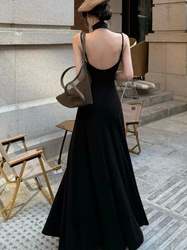 Bxoxo Women Sexy Vintage Summer Backless Dresses Slit Fit Sleeveless Spaghetti Strap Halther Evening Dress Club Party Prom Chic New