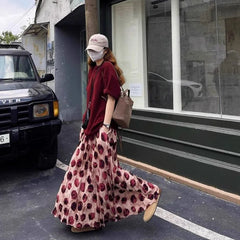 BXOXO Elegant Green Dot Skirt Women Vintage High Waisted Holiday Beach Skirt A Line Skinny Print Tie Dye Pretty Style Skirt