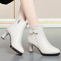 BXOXO Autumn Women's Platform Shoes New Plus Velvet Stiletto Heel Heeled Ankle Boots Winter Versatile Pointed Toe Warm Short Boots