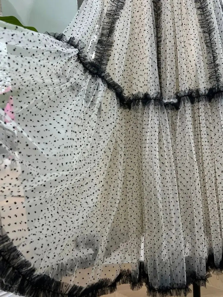 BXOXO Summer Polka Dot Tight Top Mesh Women's Elegant Underwear Y2K Fashion Sexy Set Party Evening Dresses Two Piece Set Long Skirt