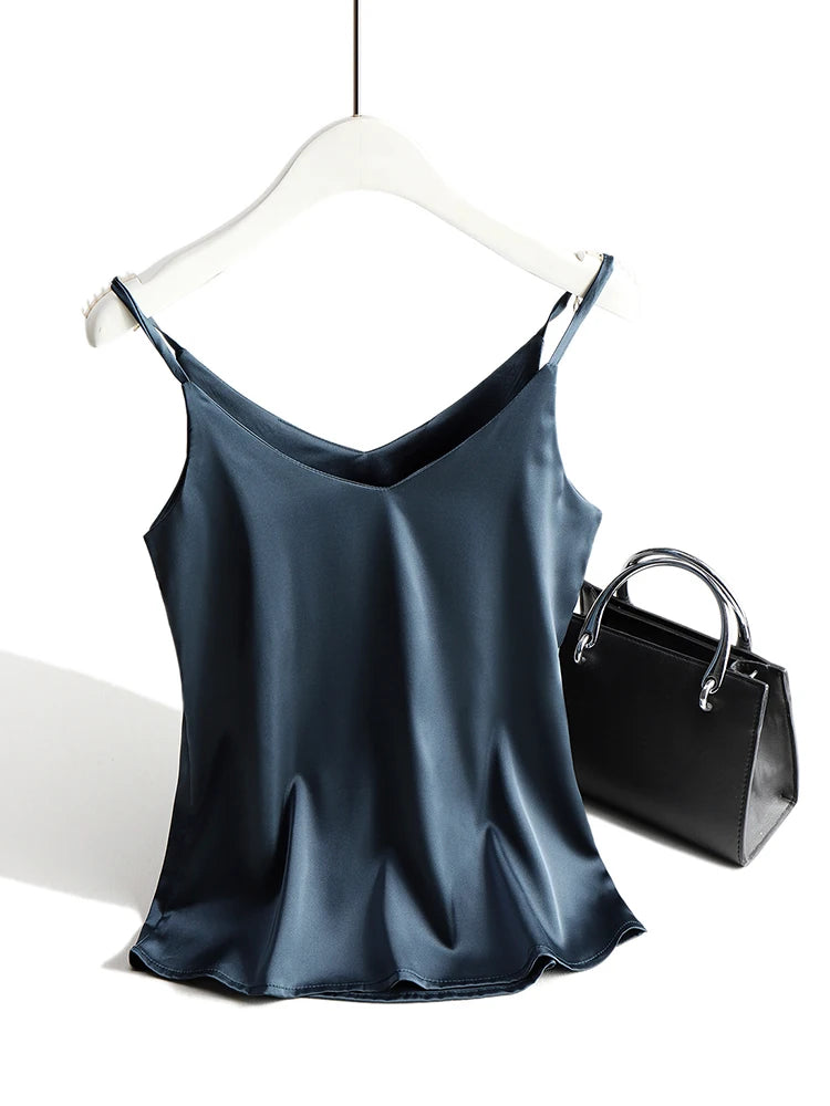 Bxoxo Spaghetti Strap Top Women Halter V Neck Basic White Cami Sleeveless Satin Silk Tank Tops Women'S Summer Camisole