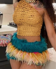 BXOXO Summer Women Sexy Golden Scales Tanks Girl Single Shoulder Bling All-match Party Club Crop Tops Miss Solid Vest