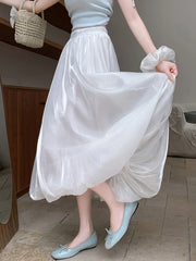 Bxoxo Elegant Stain White Long Skirt Women High Waist Fashion Korean Sweet Skirts Casual Design Summer Gown Ball Long Skirts New