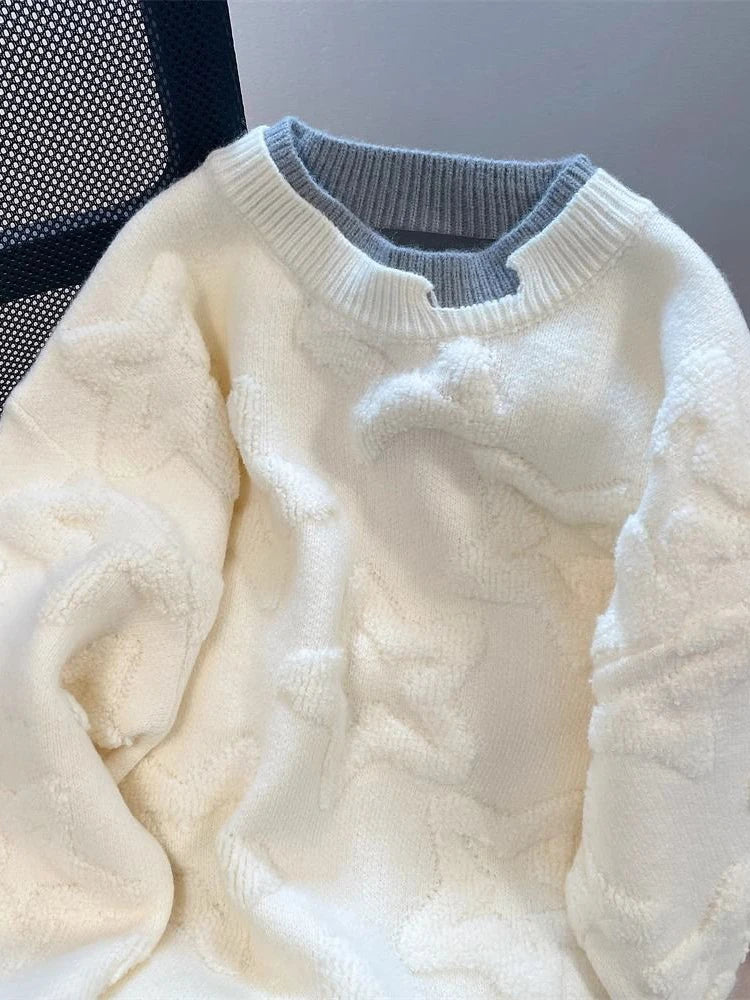 Bxoxo Vintage Stars Sweaters Women Lazy Wind Preppy Style Knitted Pullover Japan Retro Loose Long Sleeve Patchwork Harajuku Tops New