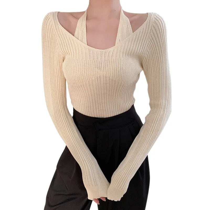 BXOXO Womens Korean version Long Sleeve Sweater Off Shoulder Sexy Knitted Pullover Jumper Sweaters Knit Sweater Casual Loose Blouse