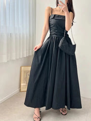Bxoxo Summer Women's Gown Strapl High Waist Pleated A-Line Midi Dr Korean Sle Pure Desire Long Skirt Commute Faion