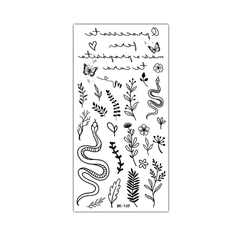 BXOXO Small Tattoo Stickers for Finger Flower Snake Moon Leaf Design Temporary Tattoos for Hand Body Decor Fake Tattoo for Women