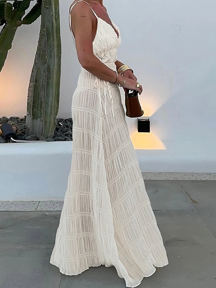 BXOXO Sexy Deep V-neck Zipper Women Maxi Dress Spaghetti Strap High Waist Dress Female Spring Loose Elegant Party Beachwear
