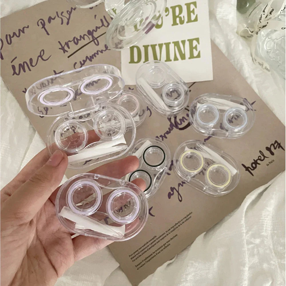 BXOXO Small Plastic Contact Lens Cases Simple Oval Transparen Portable Eye Contacts Lenses Holder Box Case with Tweezers Remover Tools