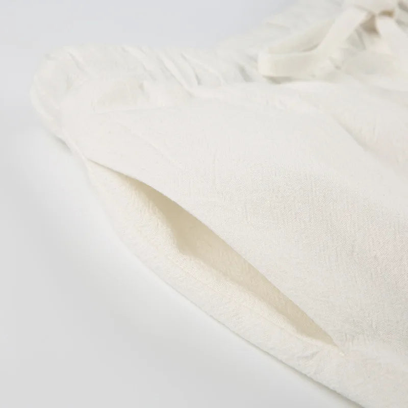 Bxoxo Cotton Linen White Pants Basic Drawstring Low Waist Wide Leg Pants Casual Y2K Clothes For Summer Trousers