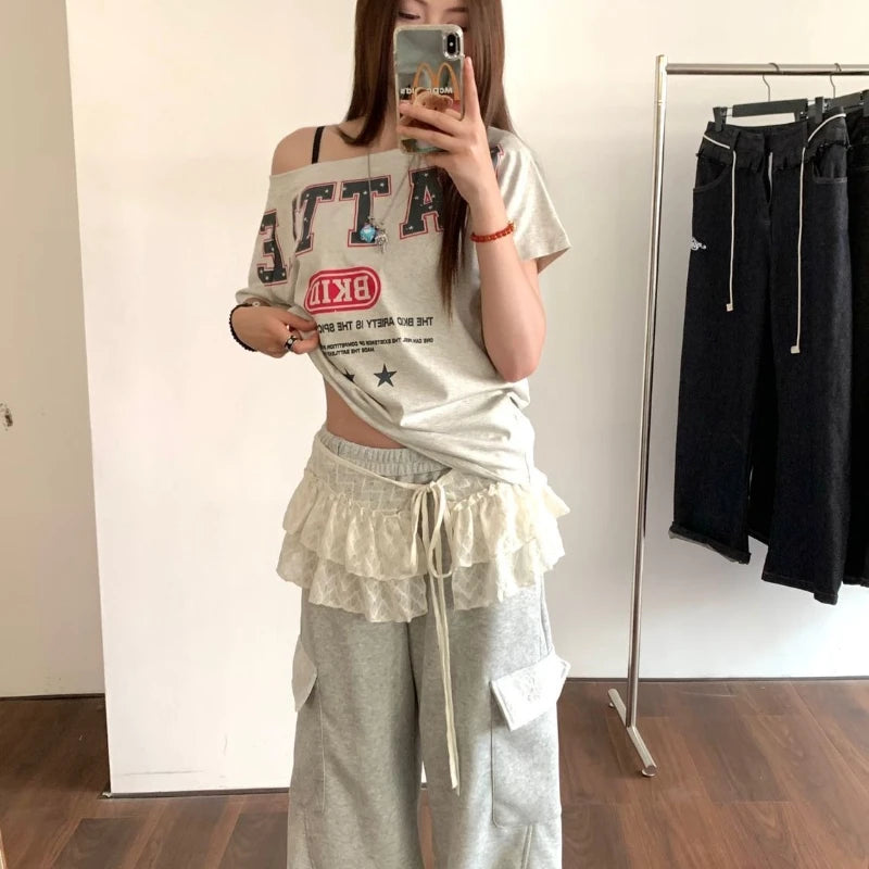 Bxoxo Korean Style Mini Skirts Women Harajuku Sweet Lace Up Short Skirts Cute High Waist Y2k Streetwear Black Ruffle Skirt