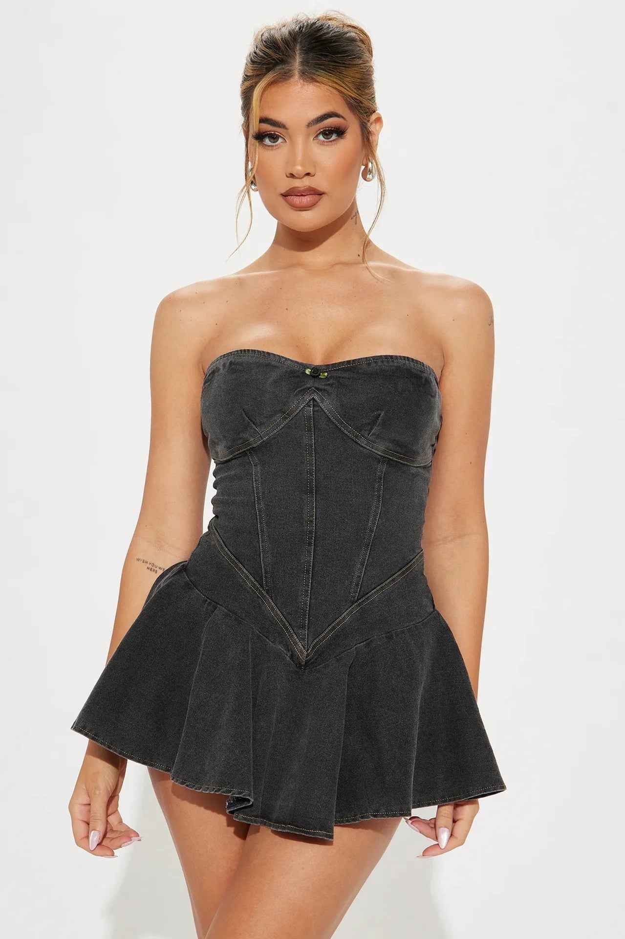 BXOXO Chest Wrap Sexy Dress Women Sleeveless Backless Split Splicing Tight Denim Mini Dress Thin Sexy Y2K A-word Denim Dress