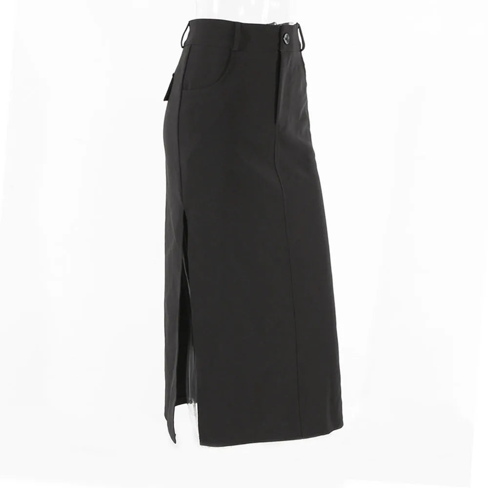 Bxoxo Goth Dark Elegant Mall Gothic Trumpet Women Midi Skirts Grunge High Waist Split Sexy Club Long Skirt Slim Party Streetwear