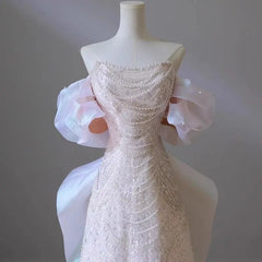 BXOXO High End Heavy Industry Light Wedding Dress, One Shoulder Bridal Temperament, Light Luxury, Niche Fish Tail Engagement Dress,