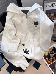 Bxoxo Cartoon Print Cute Hoodies Women Vintage Long Sleeve Loose Kawaii Sweatshirt Japan Retro Casual Pockets Female Gray Y2K Tops New