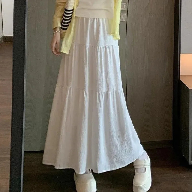 BXOXO Skirts Women Sweet 2025 Summer Fashion Stretch High Waist Solid French Style Chic Elegant Long Skirt Female Casual