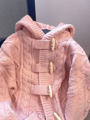 Bxoxo Preppy Style Sweet Pink Cardigan Sweaters Women Loose Long Sleeve Hooded Knitted Jacket Fall Winter Vintage Korean Cute Tops New