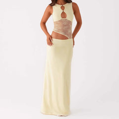 BXOXO Sexy Women Long Dress Lace Patchwork Hollow-Out Sleeveless Dress Summer Casual Fashion Bodycon Dress Party Night