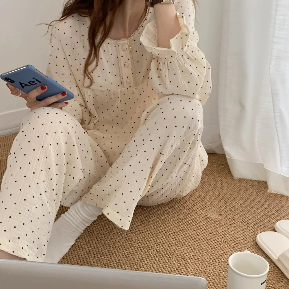 BXOXO Women's New Pajamas Homewear Suit Spring and Fall Korean Version of the Long-Sleeved Long Pants Thin Section Loose Homewear Suit