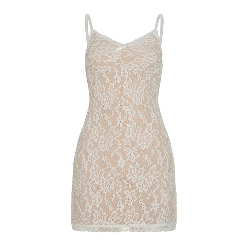 BXOXO Fashion Lace Sheer Sexy Camisole Dresses Sleeveless Skinny Simple Hotsweet Elegant Mini Dresses