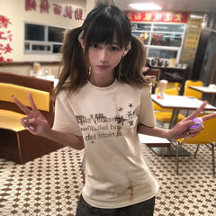 BXOXO Y2k Japanese Prin T-shirt Short Sleeve 2000s Aesthetic Grunge Tops Egirls Streetwear 2000s Aesthetic Graphic Tops Tee
