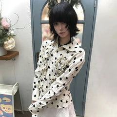 BXOXO Japanese Y2k Polka Dot Shirt Trashy 2000s Style Frill Blouse Women Vintage Harajuku Irregular Shirts Grunge Aesthetics