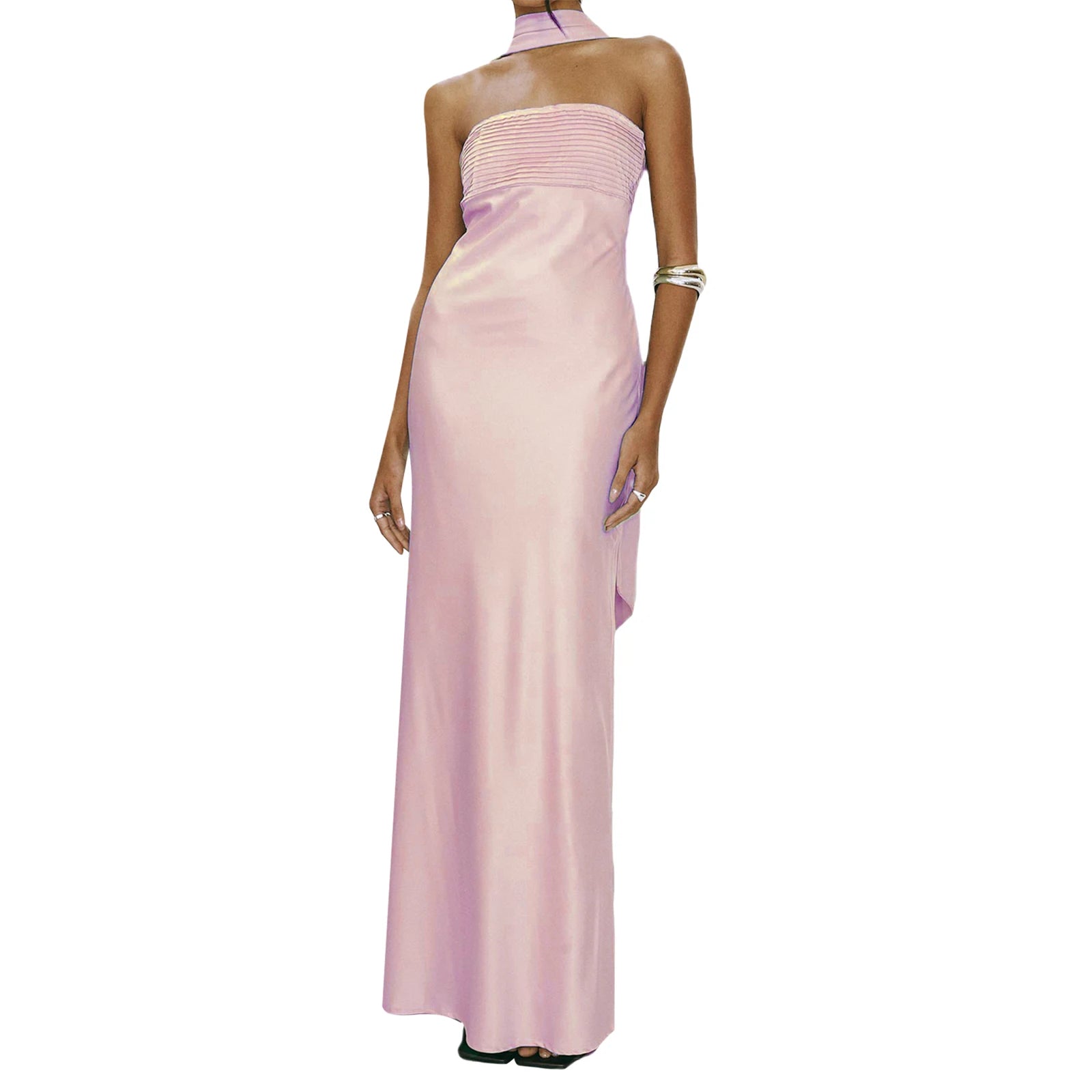 BXOXO Women Summer Long Bandeau Dress Sleeveless Off Shoulder Solid Color Tube Top Dress with Scarf Formal Cocktail Sundress