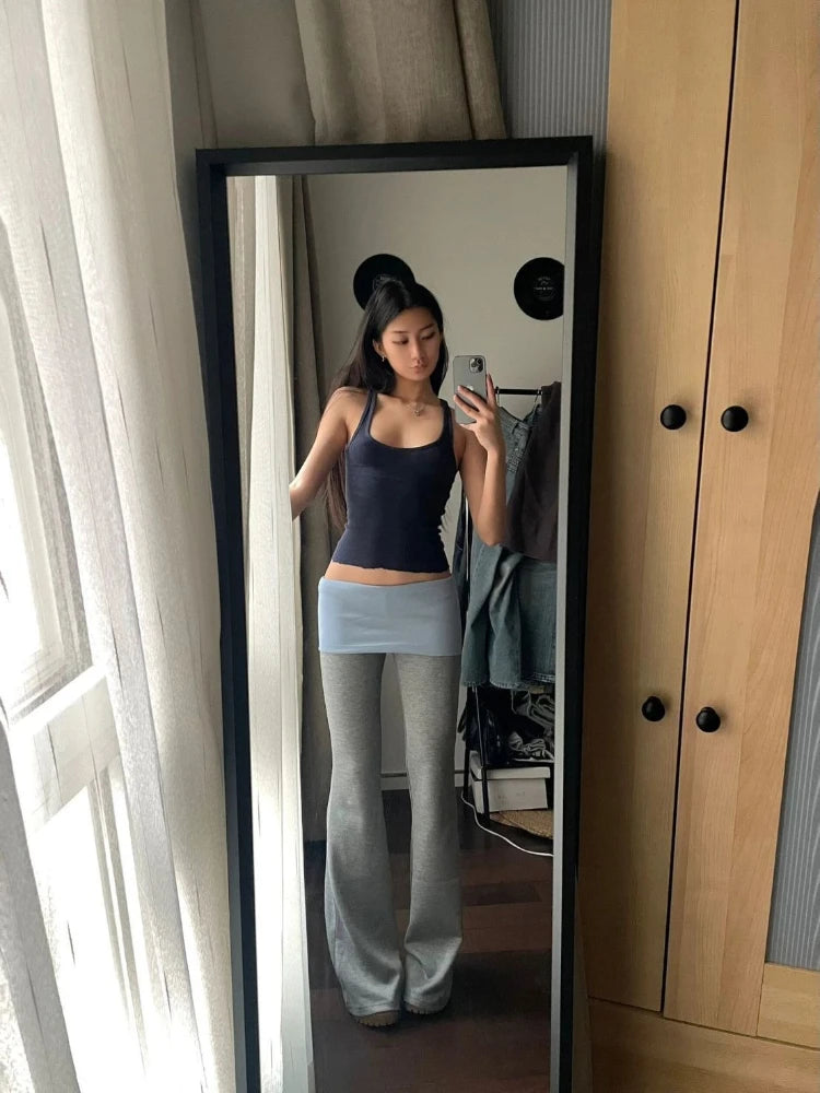 Bxoxo Gray High Waist Basic Flared Pants Solid Color Jogging Fitness Yoga Trousers Slim Korean Fashion Casual Streetwear Lady