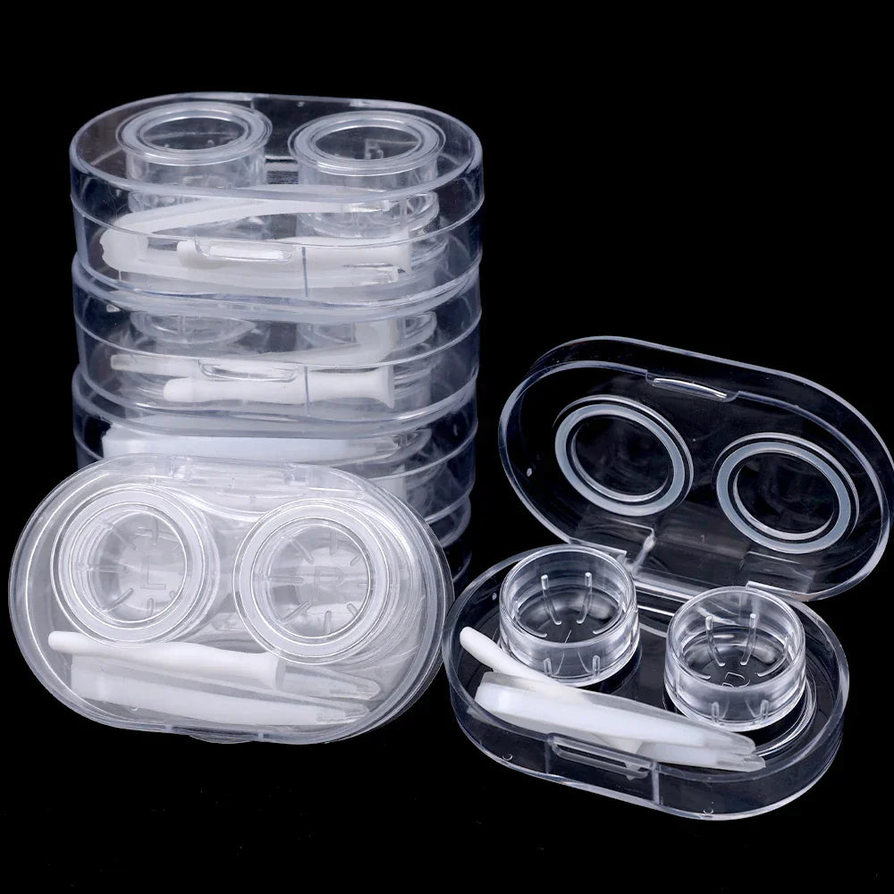BXOXO Small Plastic Contact Lens Cases Simple Oval Transparen Portable Eye Contacts Lenses Holder Box Case with Tweezers Remover Tools