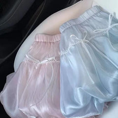 Bxoxo Fairycore Sweet Mini Skirt Women Pink Y2k Coquette Elegant Bow Short Skirts Kawaii Lace Patchwork Puffy Ruffle Skirts