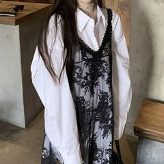 Bxoxo Lace Floral Transparent Dresses Women Black Sexy Long Dress Korean Sleeveless Holiday Dress Vacation Streetwear Party