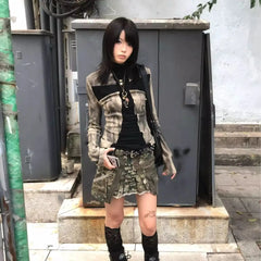 BXOXO Vintage T Shirt Women Patchwork Long Sleeve Skinny Tee Tops Streetwear Y2k Aesthetic Grunge Tops Tie Dye Tee Tops 2000s