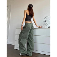 BXOXO NEW Green Jeans for Women High Quality High Waist American Wide Leg Pants Solid Y2K Vintage Straight Summer Trousers