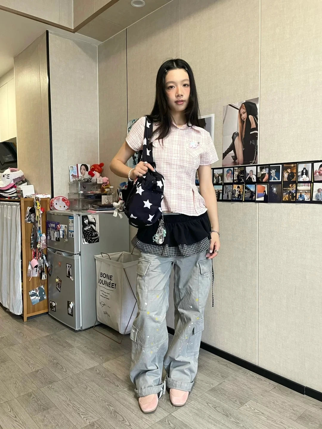 Bxoxo Y2k Japanese Plaid Shirt Women Short Sleeve Pocket Slim 2000s Aesthetic Crop Tops Summer Vintage Blouse And Shirt Retro