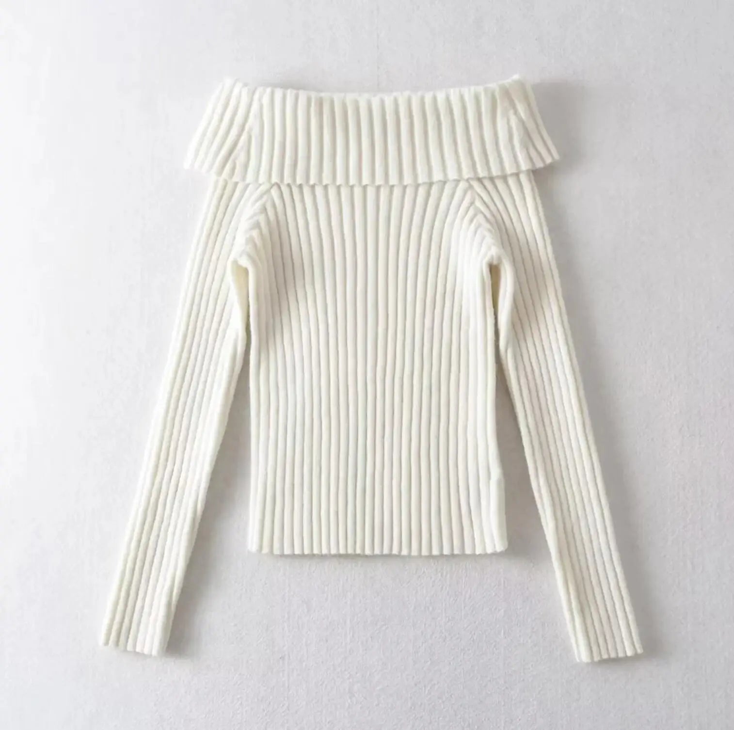 Bxoxo Autumn Winter Solid Color Rib Knitted Off the Shoulder Pullover Sweater Sexy Women Full Sleeve Slim Stretch Knitwear Jumper