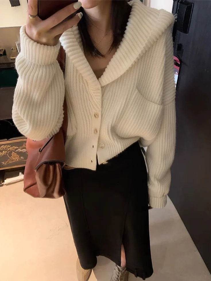Bxoxo Women's Hooded Cardigan Button Up with Pocket Knitted Sweater Hoodie Slouchy Knitwear Fall Winter Casual Chic Outfit