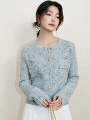 Bxoxo Elegant Women Sweet Cardigan Sweaters Vintage Long Sleeve French Knitted Jacket Fall O Neck Female Single Breasted Retro Tops