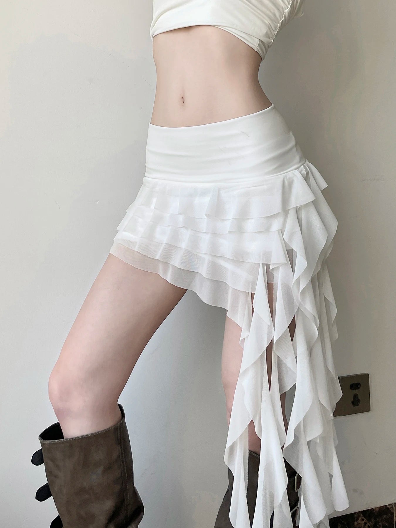 BXOXO Irregular Mesh Ribbons Mini Skirts Summer New Sweet Asymmetrical Trendy Women’s Skirts