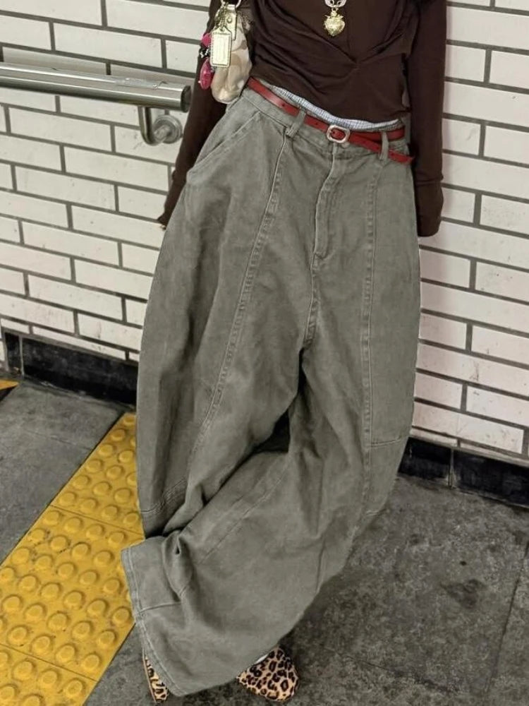Bxoxo Y2K Vintage Women Cargo Pants Harajuku Oversized Wide Leg American Retro Pants Baggy Casual Summer Thin Trousers Gyaru