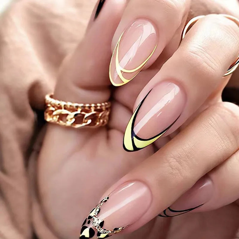 Bxoxo 24P French Oval False Nails Girls White Edge Design Nude Color Wearable Press on Nail Full Cover Short Acrylic Almond Fake Nails