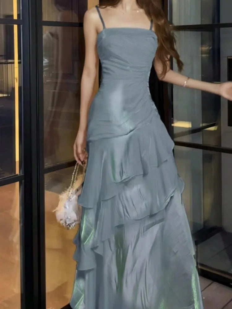 Bxoxo Women'sSexy Ruffles Elegant  Mermaid Dresses French Princess Slim Fit Zipper Party Long Dress 2025 New Fashion Prom Evening Robe