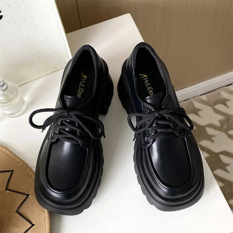 BXOXO Platform Vintage Shoes Oxford Shoes autumn Vintage Brown Leather Lace Up Women Fashion Loafer Shoes Black Oxford Shoes