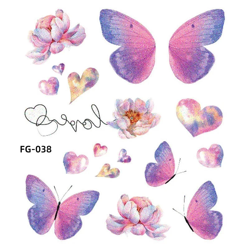 BXOXO 1Sheet Fairy Butterfly Wings Shiny Tattoo Sticker Waterproof Eyes Face Art Fake Tattoos for Women Makeup Dance Music Festival