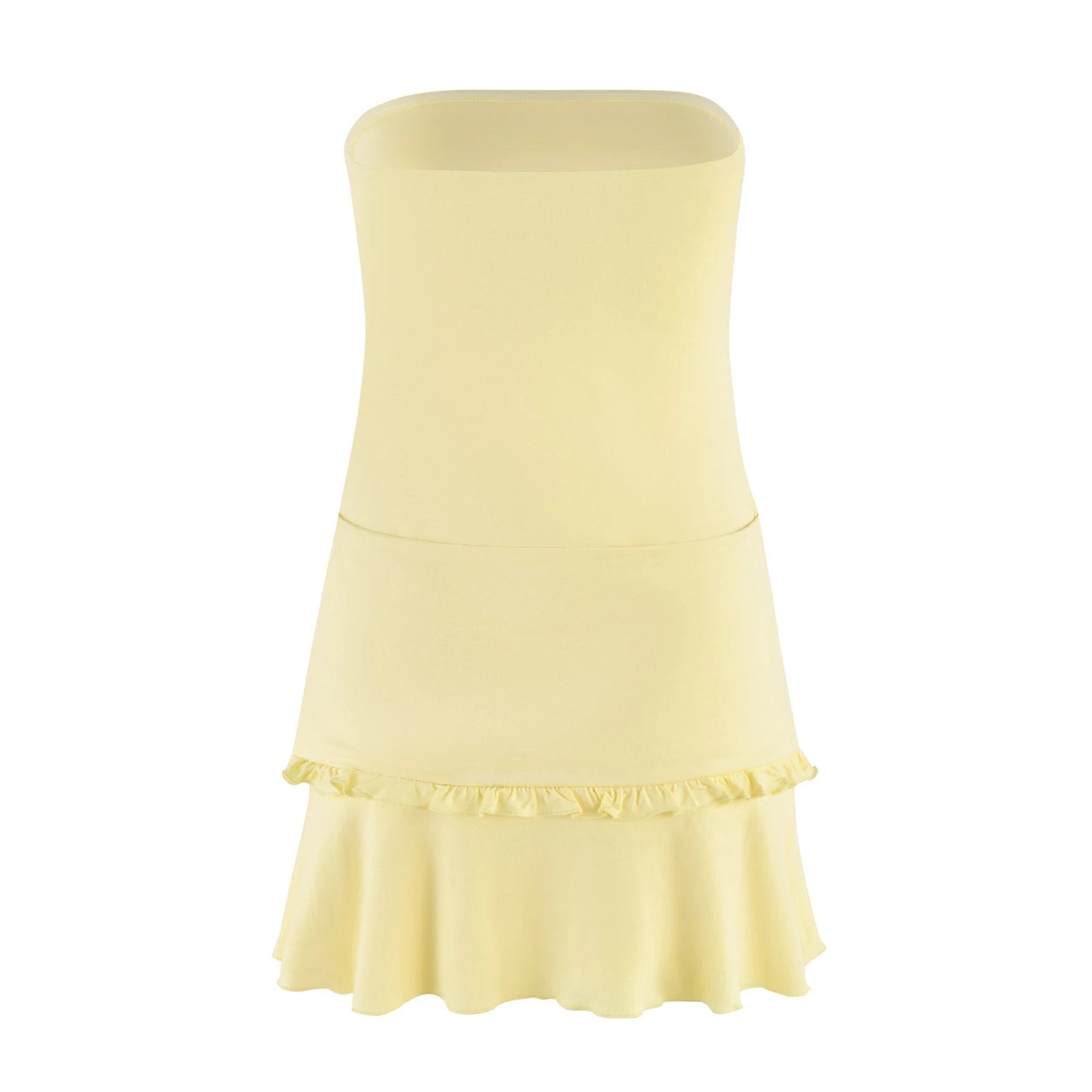 BXOXO Women Y2K Frills Knotted Strapless Mini Dress Coquette Sleeveless Backless Off Shoulder Tube Bodycon Short Dress Party