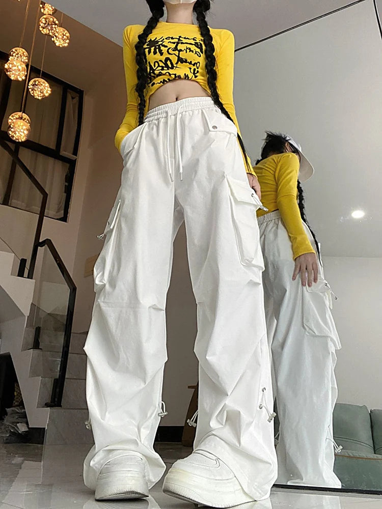 Y2K American Retro Cargo Pants Women High Waist Hip Hop Trousers Vintage Harajuku Bf Streetwear Loose Pockets Casual Pants