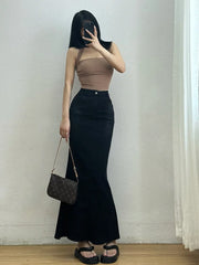 Bxoxo Spicy Girl Washed Denim Fishtail Half Skirt Women Summer High Waist Slim Split Slim Hip Long Skirt Fashion 2023 2Q1K
