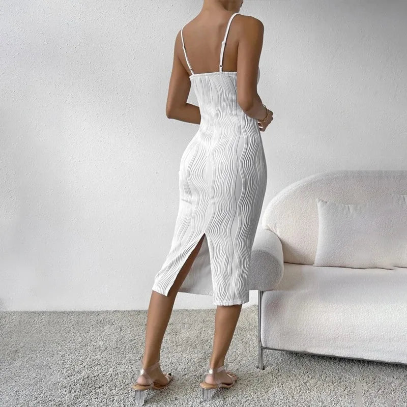 Women's Dresses Sleeveless Back Split Dress Skinny Fashion Y2k Streetwear Summer Ribbed Sundress White Backless Dress for Women