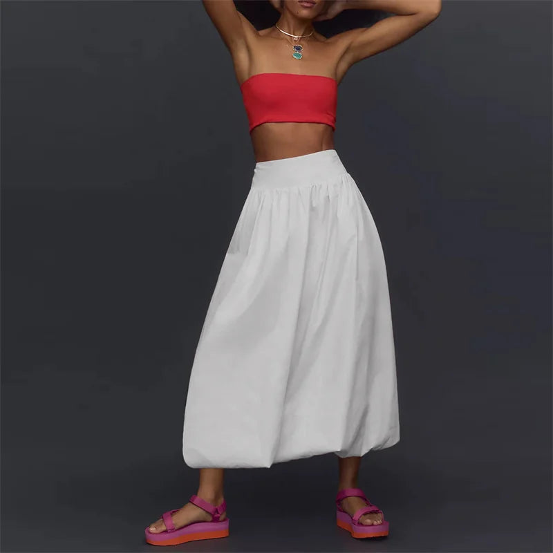 Bxoxo Skirts y2k Women Summer Elegant Solid Color High Waist Loose Fitting Long Bubble Skirt Office Ladies Skirts Streetwear