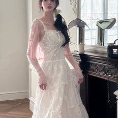 Bxoxo Sweet Korean Sle Women's Dr with Waist Cinching Wooden  Bells Dstring Strap Long Skirt Fre Spring Summer