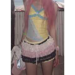 Bxoxo Y2k Vintage Mini Skirt Women Japanese Style 2000s Harajuku Polka Dot Layered Short Skirt Kawaii Fashion Ruffles Skirts
